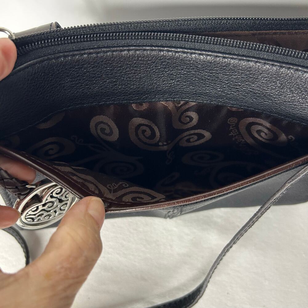 Brighton Black Brown Leather Crossbody Organizer Wallet Purse Croc Embossed - Picture 10 of 11